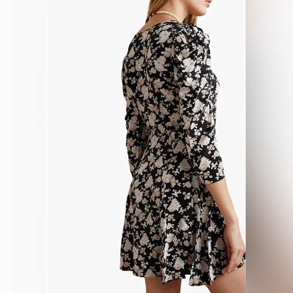 NWT LoveShackFancy Juree Floral Silk V-Neck Mini Dress in Almond Cookie Size 2 - Picture 2 of 7